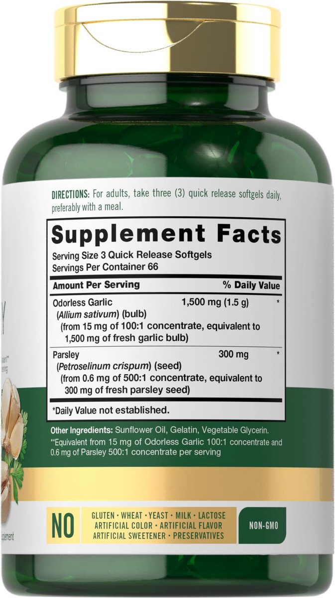 Carlyle Geruchsloses Knoblauch & Petersilie | 200 Softgels | Nicht-GVO, Glutenfrei