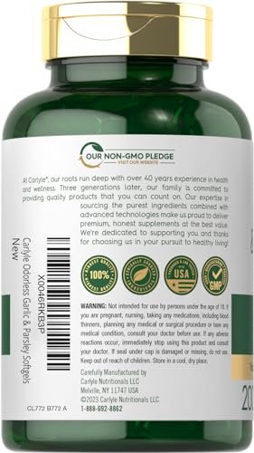 Carlyle Geruchsloses Knoblauch & Petersilie | 200 Softgels | Nicht-GVO, Glutenfrei