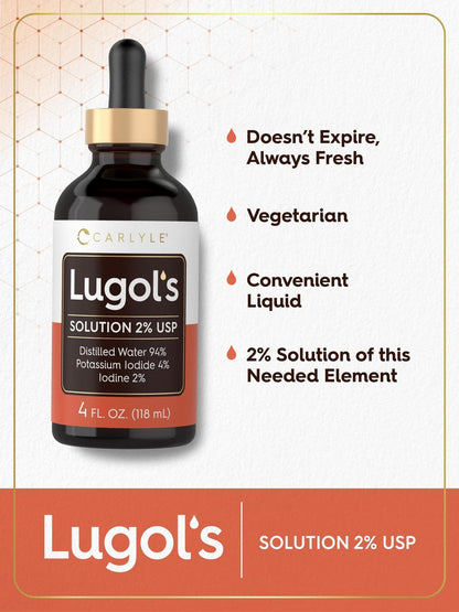Carlyle Lugols Iodlösung 2% | 118 ml (1 Packung) | Kaliumiodid und Iodlösung 2% flüssige Tropfen