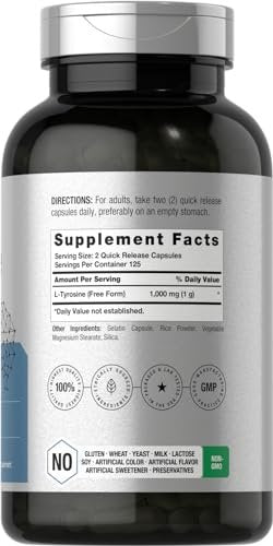 Horbäach L-Tyrosin 1000mg | 250 Kapseln | Aminosäure-Präparat | Non-GMO & Glutenfrei
