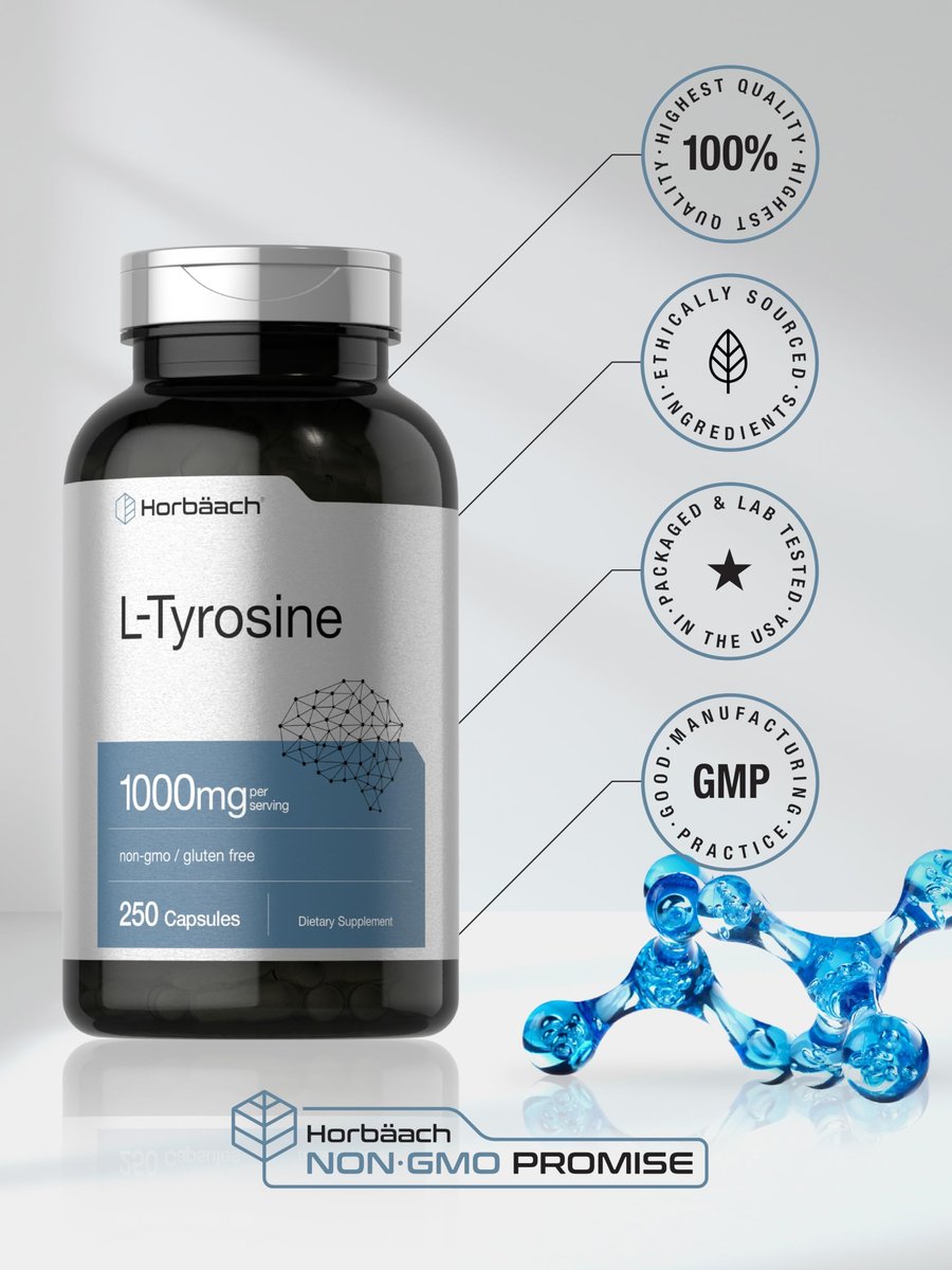 Horbäach L-Tyrosin 1000mg | 250 Kapseln | Aminosäure-Präparat | Non-GMO & Glutenfrei