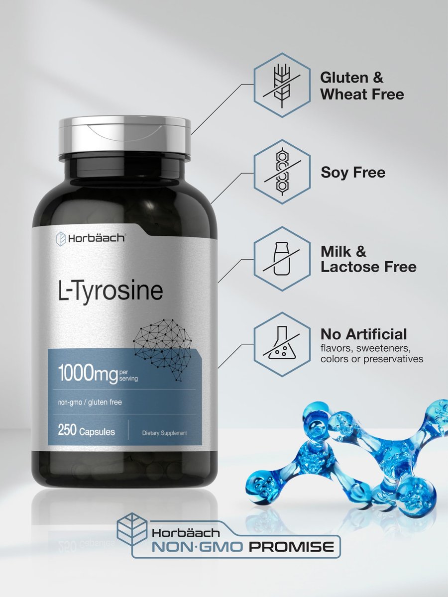 Horbäach L-Tyrosin 1000mg | 250 Kapseln | Aminosäure-Präparat | Non-GMO & Glutenfrei