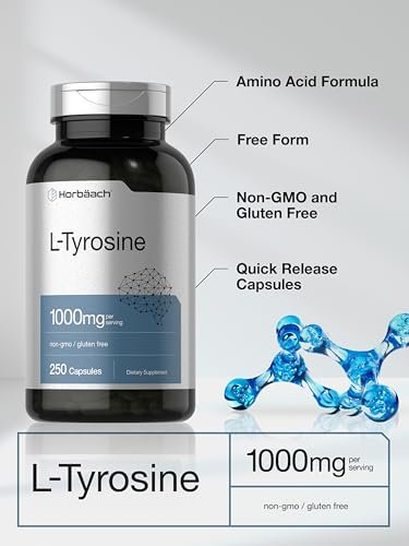 Horbäach L-Tyrosin 1000mg | 250 Kapseln | Aminosäure-Präparat | Non-GMO & Glutenfrei
