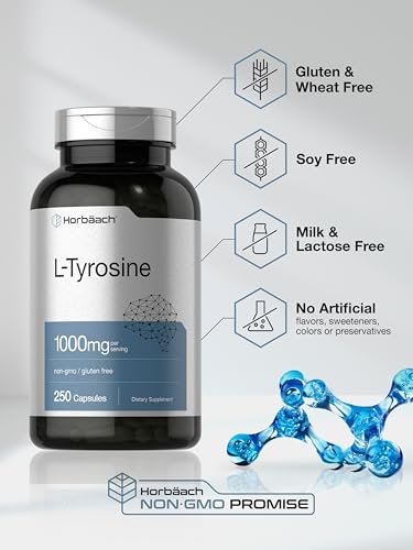 Horbäach L-Tyrosin 1000mg | 250 Kapseln | Aminosäure-Präparat | Non-GMO & Glutenfrei