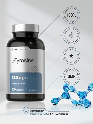 Horbäach L-Tyrosin 1000mg | 250 Kapseln | Aminosäure-Präparat | Non-GMO & Glutenfrei