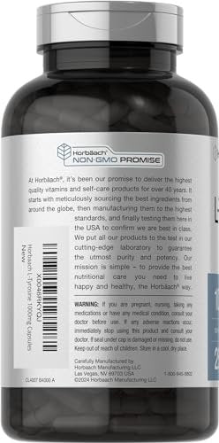 Horbäach L-Tyrosin 1000mg | 250 Kapseln | Aminosäure-Präparat | Non-GMO & Glutenfrei