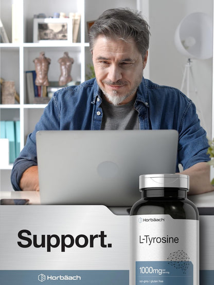 Horbäach L-Tyrosin 1000mg | 250 Kapseln | Aminosäure-Präparat | Non-GMO & Glutenfrei