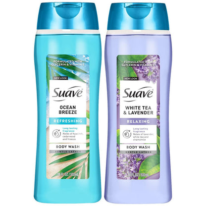Suave Duschgel Variety 2er-Pack, Ocean Breeze + Weißer Tee & Lavendel – Sanfte Duschgele mit frischer Blütenessenz, 2 x 532 ml