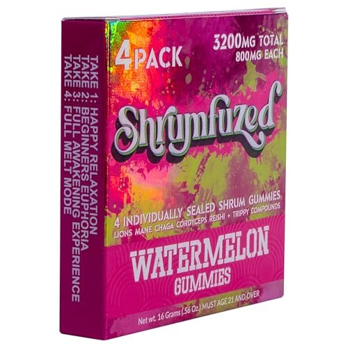 Shrumfuzed Proprietäre Nootropika-Gummibärchen 3200 mg – Löwenmähne, Reishi, Chaga und Cordyceps Pilzmischung (4 Stück, Wassermelone)
