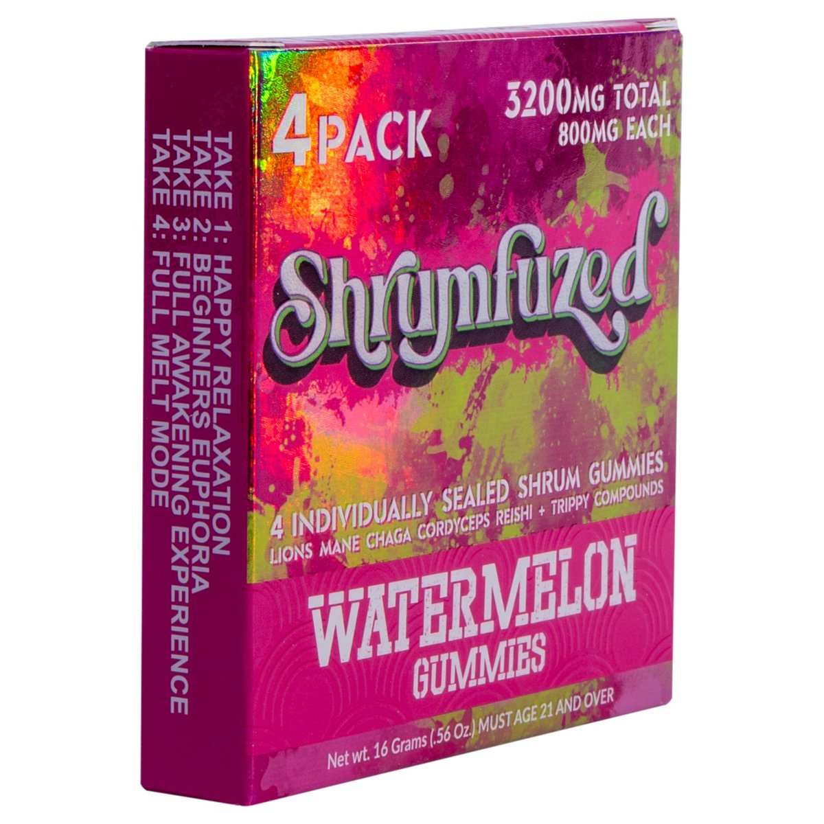 Shrumfuzed Proprietäre Nootropika-Gummibärchen 3200 mg – Löwenmähne, Reishi, Chaga und Cordyceps Pilzmischung (4 Stück, Wassermelone)
