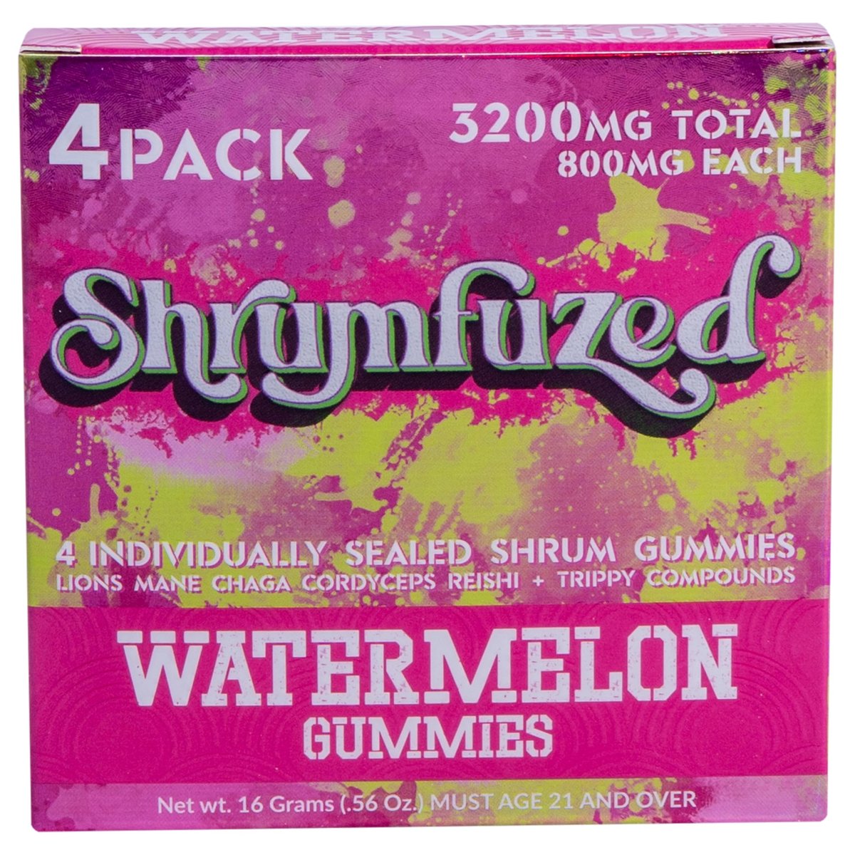 Shrumfuzed Proprietäre Nootropika-Gummibärchen 3200 mg – Löwenmähne, Reishi, Chaga und Cordyceps Pilzmischung (4 Stück, Wassermelone)