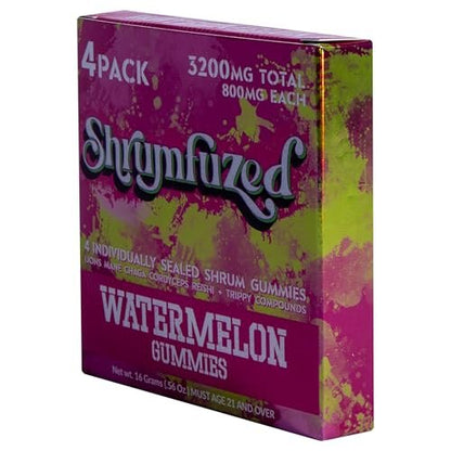 Shrumfuzed Proprietäre Nootropika-Gummibärchen 3200 mg – Löwenmähne, Reishi, Chaga und Cordyceps Pilzmischung (4 Stück, Wassermelone)