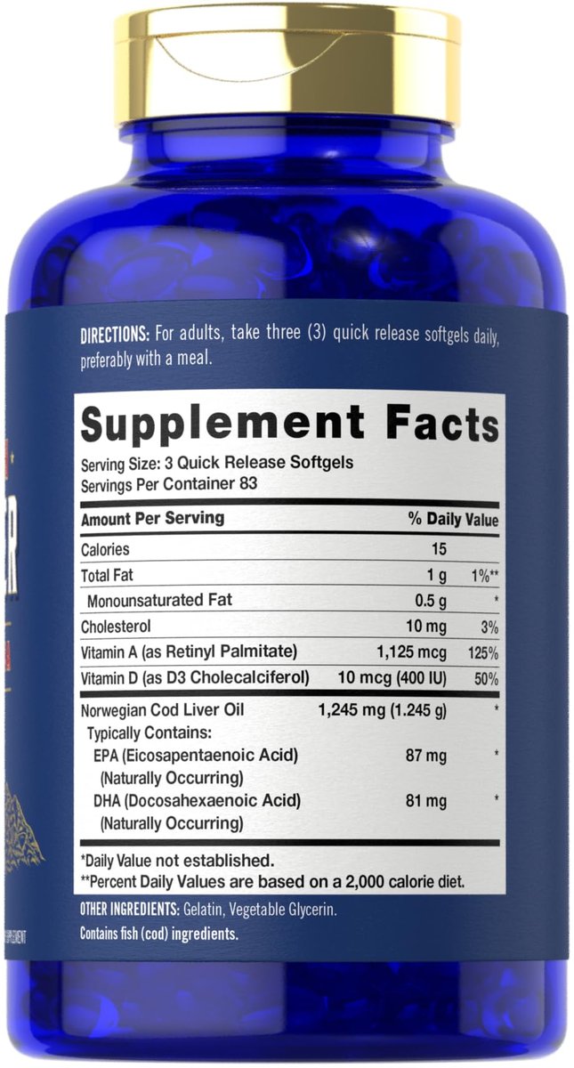 Carlyle Lebertran Weichkapseln | 1245 mg | 250 Stück | Norwegisch | Non-GMO, Glutenfrei
