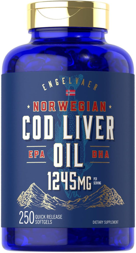 Carlyle Lebertran Weichkapseln | 1245 mg | 250 Stück | Norwegisch | Non-GMO, Glutenfrei