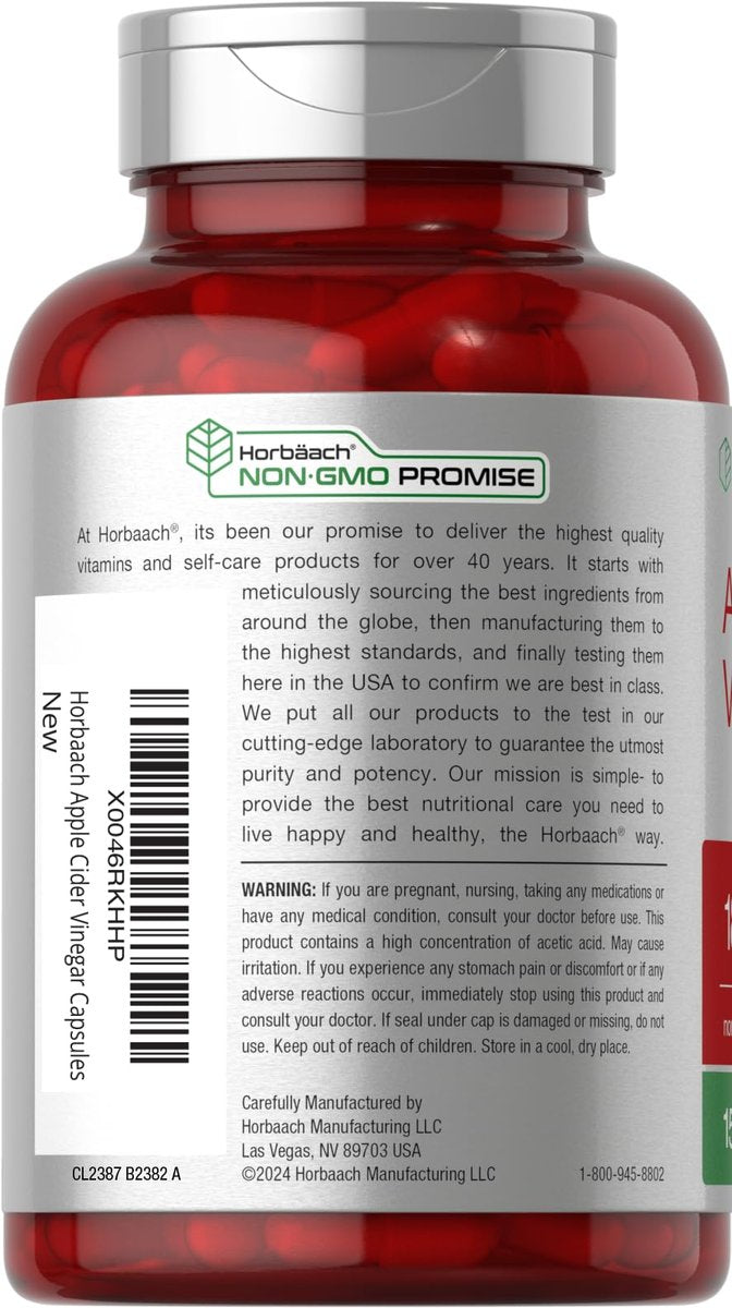 Horbäach Apfelessig Kapseln | 1800 mg | 150 ACV Kapseln | Non-GMO, Glutenfrei