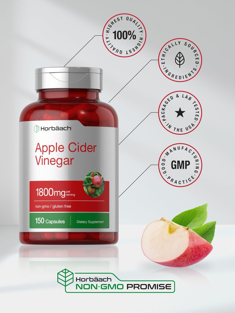 Horbäach Apfelessig Kapseln | 1800 mg | 150 ACV Kapseln | Non-GMO, Glutenfrei