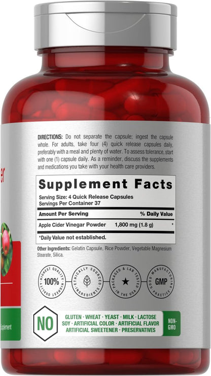 Horbäach Apfelessig Kapseln | 1800 mg | 150 ACV Kapseln | Non-GMO, Glutenfrei