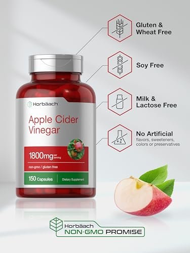 Horbäach Apfelessig Kapseln | 1800 mg | 150 ACV Kapseln | Non-GMO, Glutenfrei