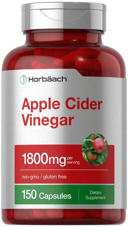 Horbäach Apfelessig Kapseln | 1800 mg | 150 ACV Kapseln | Non-GMO, Glutenfrei