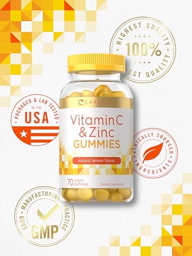 Carlyle Vitamin C + Zink Gummibärchen | 70 Stück | Zitronengeschmack | Vegan, Nicht-GVO & Glutenfrei