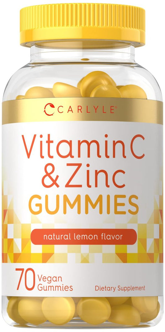Carlyle Vitamin C + Zink Gummibärchen | 70 Stück | Zitronengeschmack | Vegan, Nicht-GVO & Glutenfrei