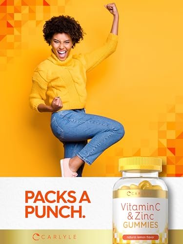 Carlyle Vitamin C + Zink Gummibärchen | 70 Stück | Zitronengeschmack | Vegan, Nicht-GVO & Glutenfrei