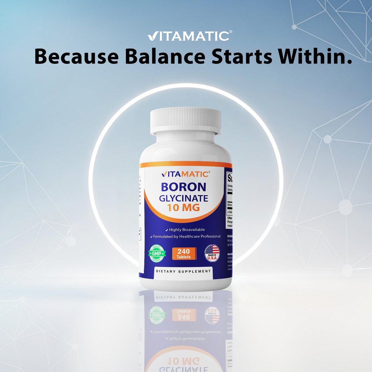 Vitamatic Chelatiertes Bor (als Glycinat) 10 mg - 240 Tabletten - Unterstützt Hormonhaushalt, Knochengesundheit & Bindegewebe