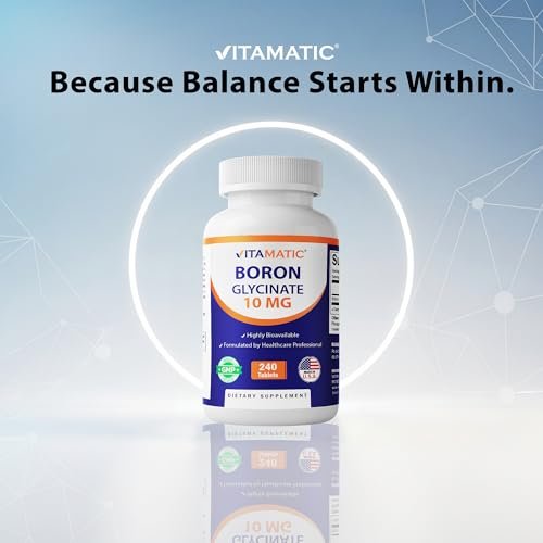 Vitamatic Chelatiertes Bor (als Glycinat) 10 mg - 240 Tabletten - Unterstützt Hormonhaushalt, Knochengesundheit & Bindegewebe