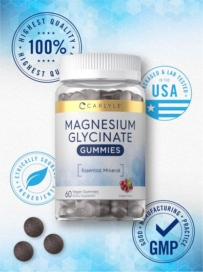 Carlyle Magnesium Glycinat Gummibärchen | 60 Stück | Traubengeschmack | Vegan, Nicht-GVO, Glutenfrei
