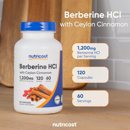 Nutricost Berberin HCl mit Ceylon Zimt Kapseln (120 Kapseln, 60 Portionen) - Non-GMO, Tierfrei