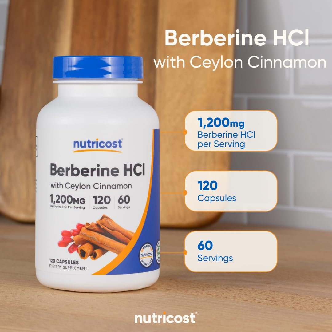 Nutricost Berberin HCl mit Ceylon Zimt Kapseln (120 Kapseln, 60 Portionen) - Non-GMO, Tierfrei