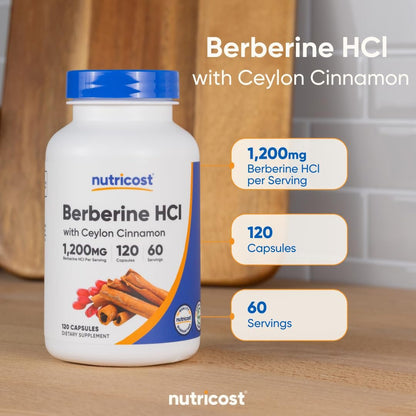 Nutricost Berberin HCl mit Ceylon Zimt Kapseln (120 Kapseln, 60 Portionen) - Non-GMO, Tierfrei