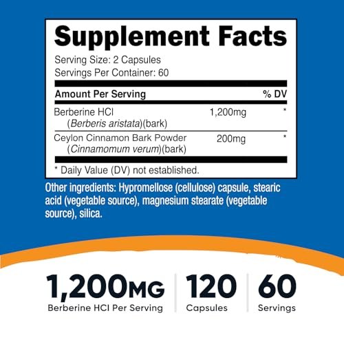 Nutricost Berberin HCl mit Ceylon Zimt Kapseln (120 Kapseln, 60 Portionen) - Non-GMO, Tierfrei