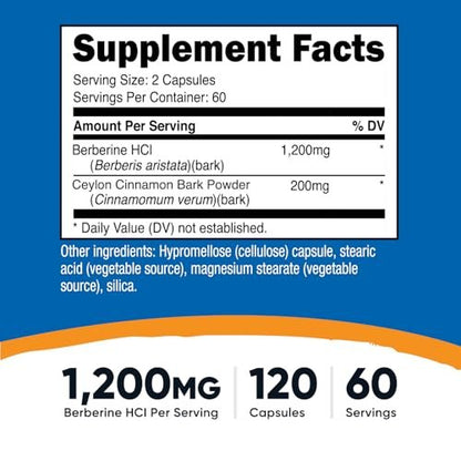 Nutricost Berberin HCl mit Ceylon Zimt Kapseln (120 Kapseln, 60 Portionen) - Non-GMO, Tierfrei