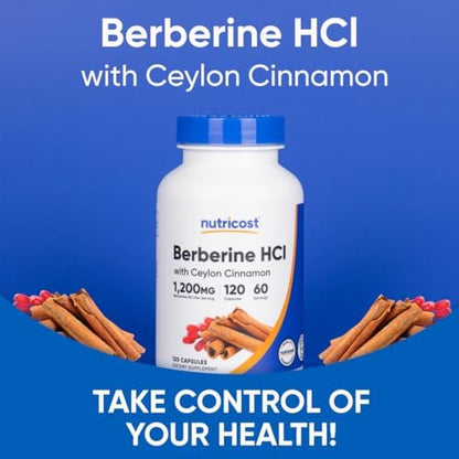 Nutricost Berberin HCl mit Ceylon Zimt Kapseln (120 Kapseln, 60 Portionen) - Non-GMO, Tierfrei