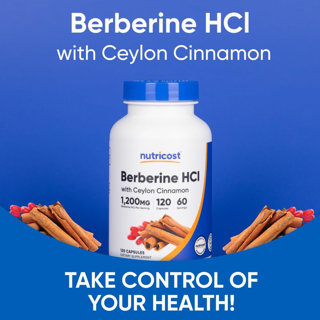 Nutricost Berberin HCl mit Ceylon Zimt Kapseln (120 Kapseln, 60 Portionen) - Non-GMO, Tierfrei