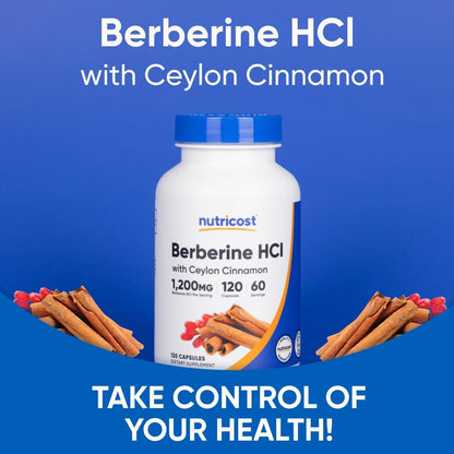 Nutricost Berberin HCl mit Ceylon Zimt Kapseln (120 Kapseln, 60 Portionen) - Non-GMO, Tierfrei