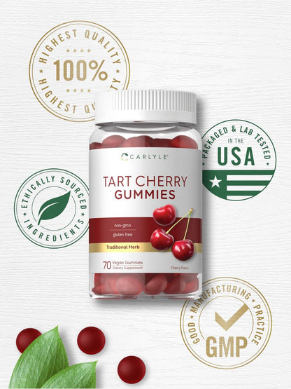 Carlyle Sauerkirsch-Gummis | 70 Stück | Fruchtextrakt-Ergänzung | Vegan, Nicht-GVO und Glutenfrei