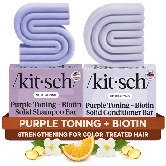 Kitsch Toning Purple Shampoo & Conditioner Bar Set für Blondes & coloriertes Haar – mit Biotin zur Stärkung & Neutralisierung von Gelbstichen – vegan, silikon- & sulfatfrei