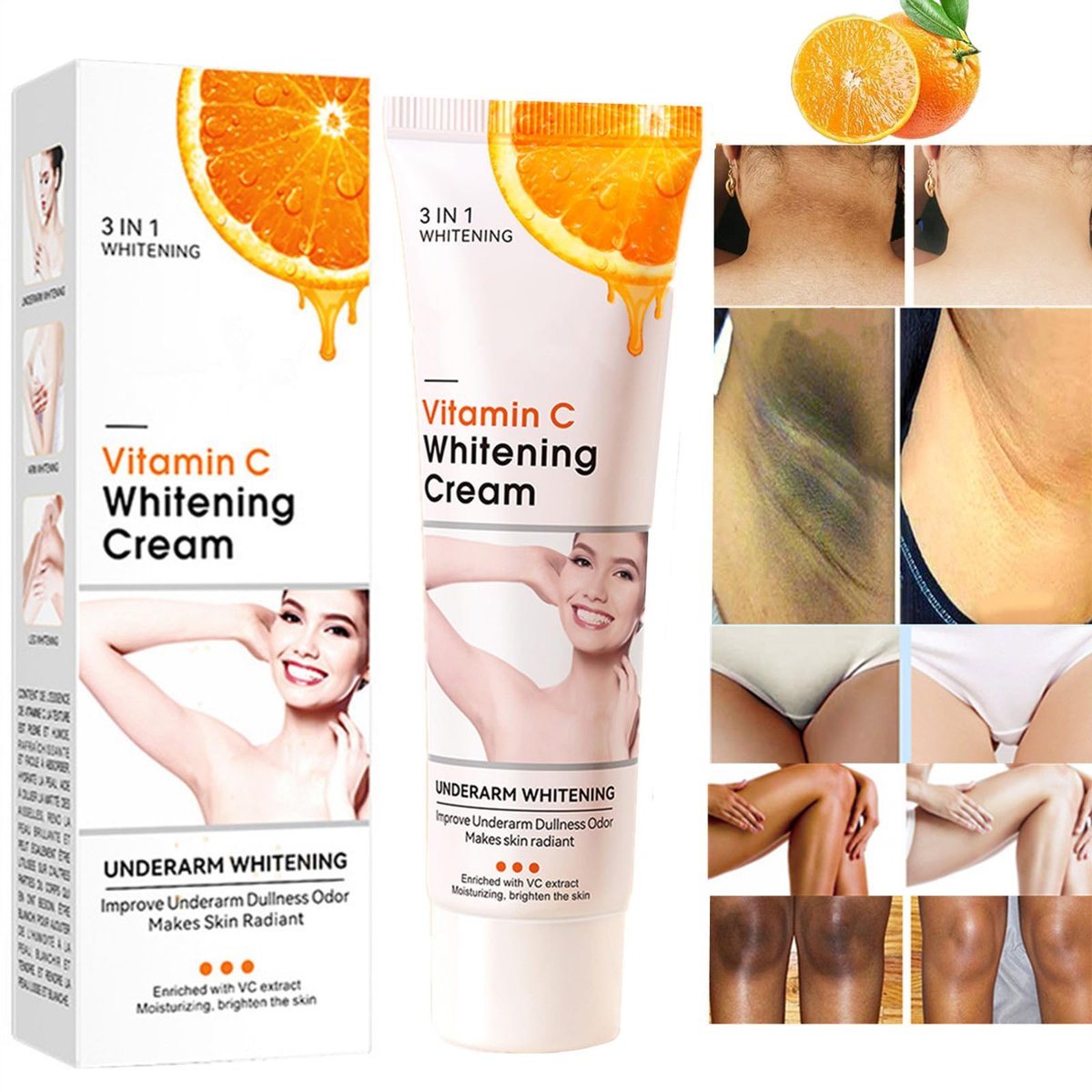 Vitamin C Hautaufhellungscreme – Dunkle Flecken entfernen, Hautaufhellung für Intimbereich, Hals, Achseln, Ellbogen, Innenseiten der Oberschenkel und Knie, Verbessert stumpfe Achseln und Geruch