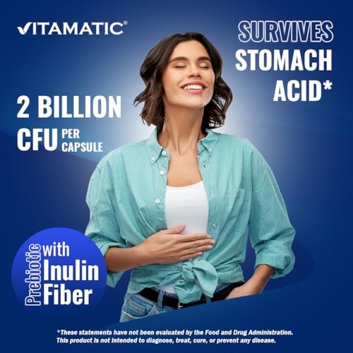Vitamatic Lactobacillus Salivarius 2 Milliarden pro Kapsel - 60 Kapseln - Verdauungsunterstützung mit Präbiotikum Inulin (2 Flaschen)