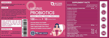 Vaginale Probiotika für Frauen, 100 Milliarden KBE Probiotika & Präbiotika mit Verdauungsenzymen, Cranberry & D-Mannose - Unterstützt pH-Gleichgewicht, Geruch und Harnwegsgesundheit - 90 Kapseln