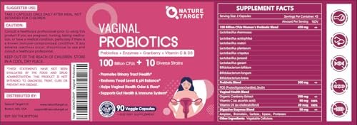 Vaginale Probiotika für Frauen, 100 Milliarden KBE Probiotika & Präbiotika mit Verdauungsenzymen, Cranberry & D-Mannose - Unterstützt pH-Gleichgewicht, Geruch und Harnwegsgesundheit - 90 Kapseln