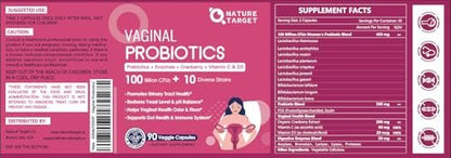 Vaginale Probiotika für Frauen, 100 Milliarden KBE Probiotika & Präbiotika mit Verdauungsenzymen, Cranberry & D-Mannose - Unterstützt pH-Gleichgewicht, Geruch und Harnwegsgesundheit - 90 Kapseln