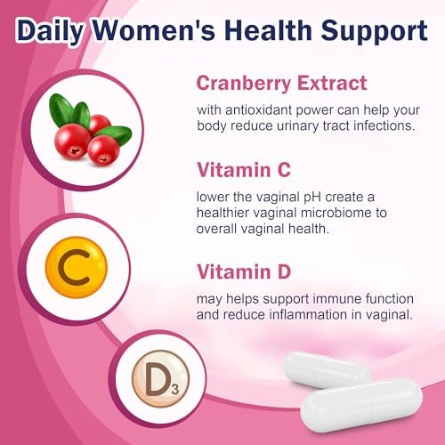 Vaginale Probiotika für Frauen, 100 Milliarden KBE Probiotika & Präbiotika mit Verdauungsenzymen, Cranberry & D-Mannose - Unterstützt pH-Gleichgewicht, Geruch und Harnwegsgesundheit - 90 Kapseln
