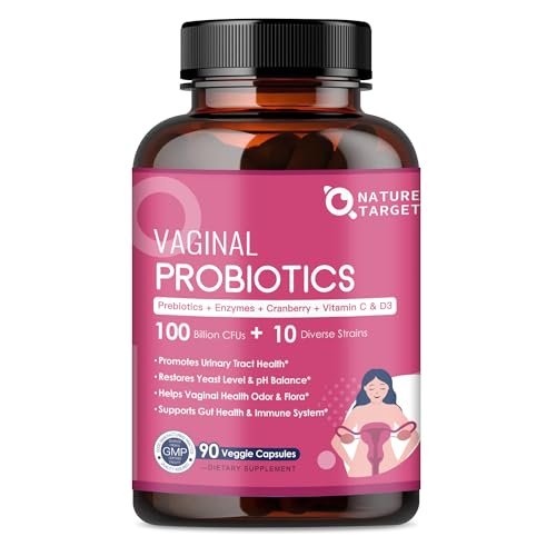 Vaginale Probiotika für Frauen, 100 Milliarden KBE Probiotika & Präbiotika mit Verdauungsenzymen, Cranberry & D-Mannose - Unterstützt pH-Gleichgewicht, Geruch und Harnwegsgesundheit - 90 Kapseln