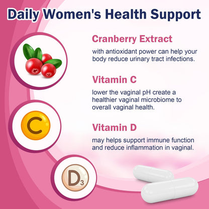 Vaginale Probiotika für Frauen, 100 Milliarden KBE Probiotika & Präbiotika mit Verdauungsenzymen, Cranberry & D-Mannose - Unterstützt pH-Gleichgewicht, Geruch und Harnwegsgesundheit - 90 Kapseln