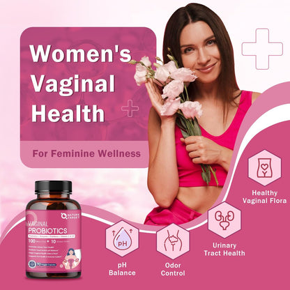 Vaginale Probiotika für Frauen, 100 Milliarden KBE Probiotika & Präbiotika mit Verdauungsenzymen, Cranberry & D-Mannose - Unterstützt pH-Gleichgewicht, Geruch und Harnwegsgesundheit - 90 Kapseln