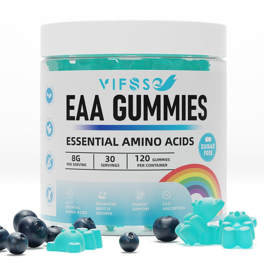 VIFSSG EAA Gummies 120 Gummies (Blaue Himbeere) – Essentielle Aminosäuren & BCAA – Non-GMO, Glutenfrei, Vegetarierfreundlich