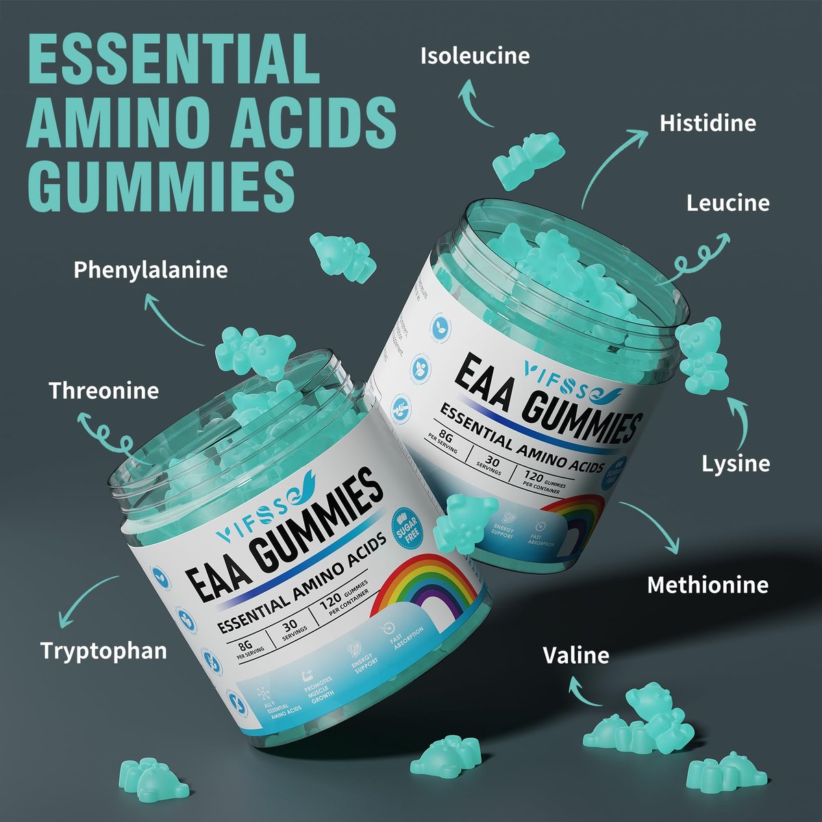VIFSSG EAA Gummies 120 Gummies (Blaue Himbeere) – Essentielle Aminosäuren & BCAA – Non-GMO, Glutenfrei, Vegetarierfreundlich